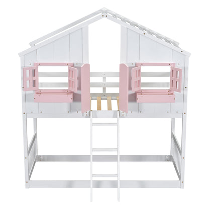 House Bunk Bed With Roof, Window, Window Box, Door, With Safety Guardrails And Ladder - The Sleep Loft - Online Mattress Showroom NYC
