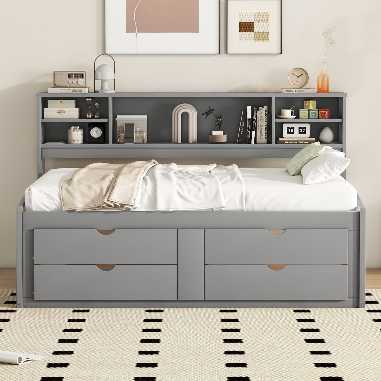 Daybed With 2 Bedside Cabinets, Upper Shelves And 4 Drawers - The Sleep Loft - Online Mattress Showroom NYC