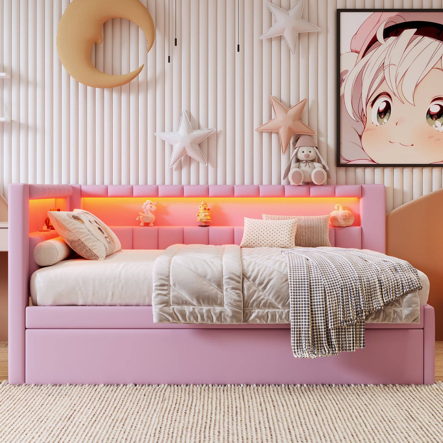 Upholstered Platform Bed With USB Ports And LED Belt - The Sleep Loft - Online Mattress Showroom NYC
