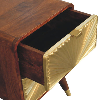 Avora - Brass Embossed 2 Drawer Nightstand - Brown / Golden - The Sleep Loft - Online Mattress Showroom NYC