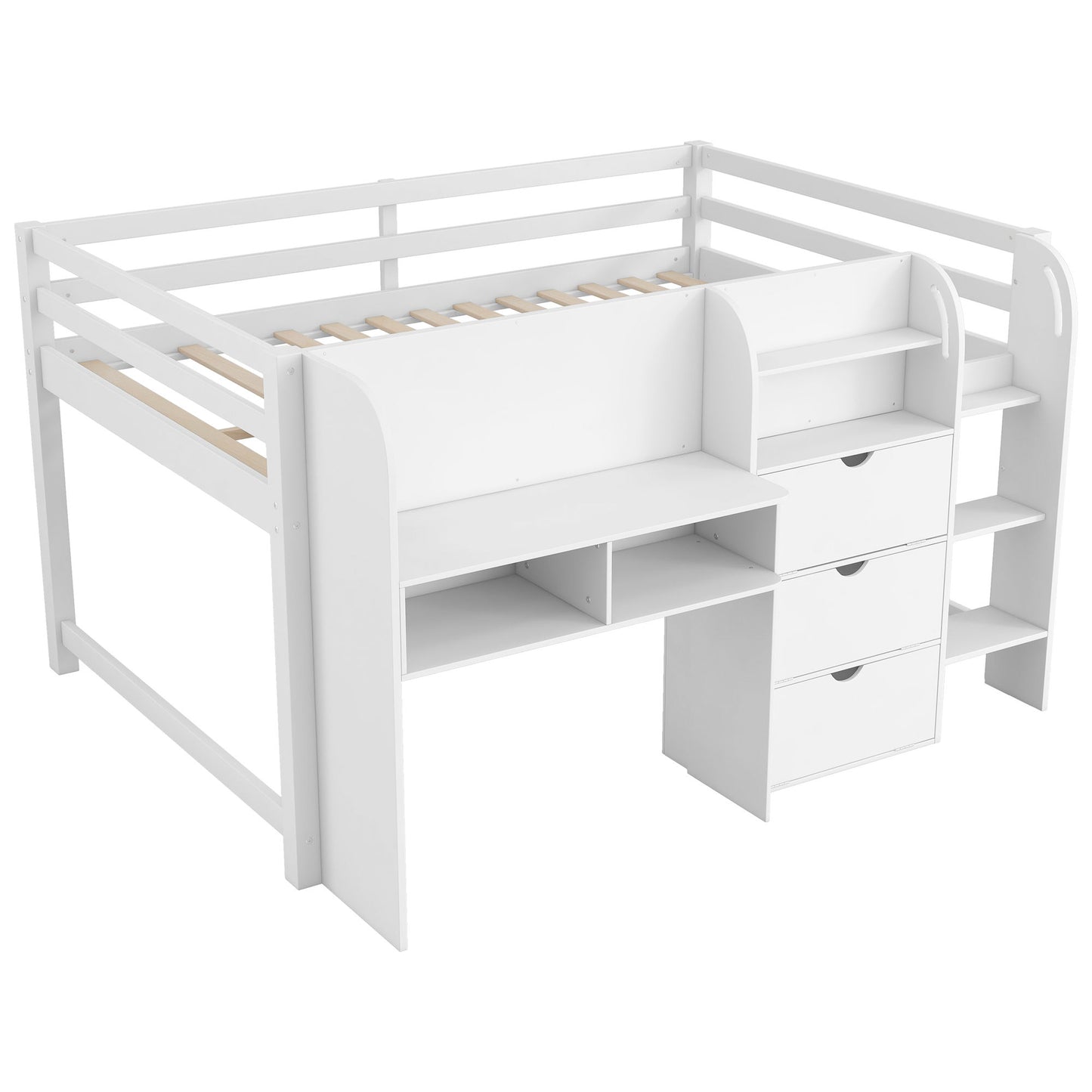 Low Loft Bed With Built In Desk, Storage Cabinets, Open Bookcase And Doodle board - The Sleep Loft - Online Mattress Showroom NYC