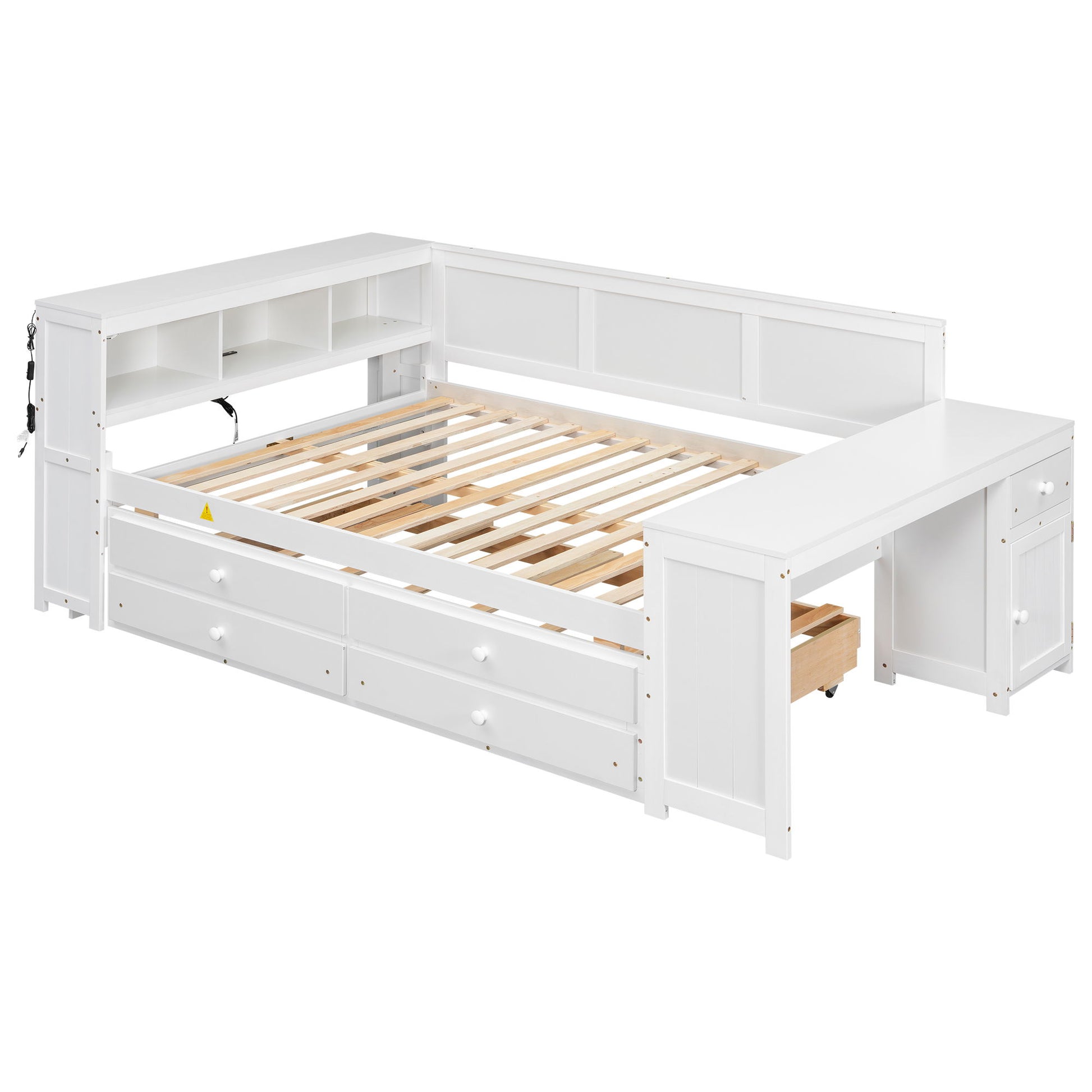 Daybed With Storage Shelves, Drawers, Trundle, Charging Station, LED Light, Desk And Cabinet - The Sleep Loft - Online Mattress Showroom NYC