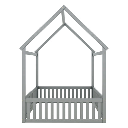 Wood House Bed With Fence And Door - The Sleep Loft - Online Mattress Showroom NYC