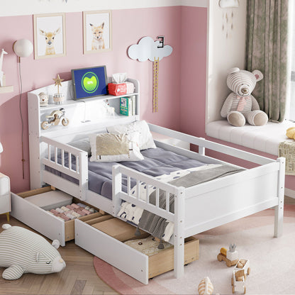 Platform Bed With LED Light, Multi Functional Headboard, Guardrail And 2 Drawers - The Sleep Loft - Online Mattress Showroom NYC