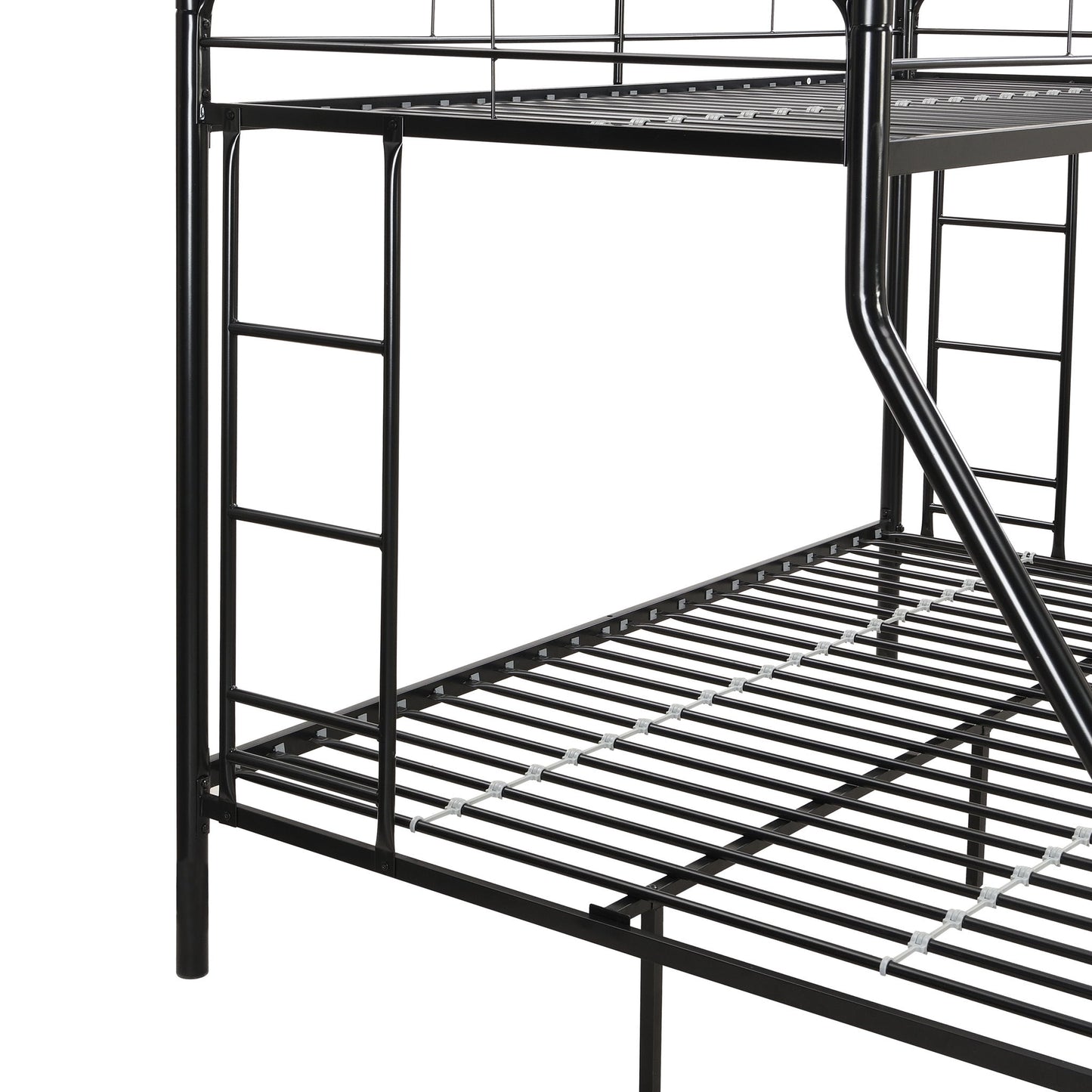 Modern Twin Over Full Metal Bunk Bed With Trundle And Dual Side Ladder And Metal Design - Black / Brown - The Sleep Loft - Online Mattress Showroom NYC