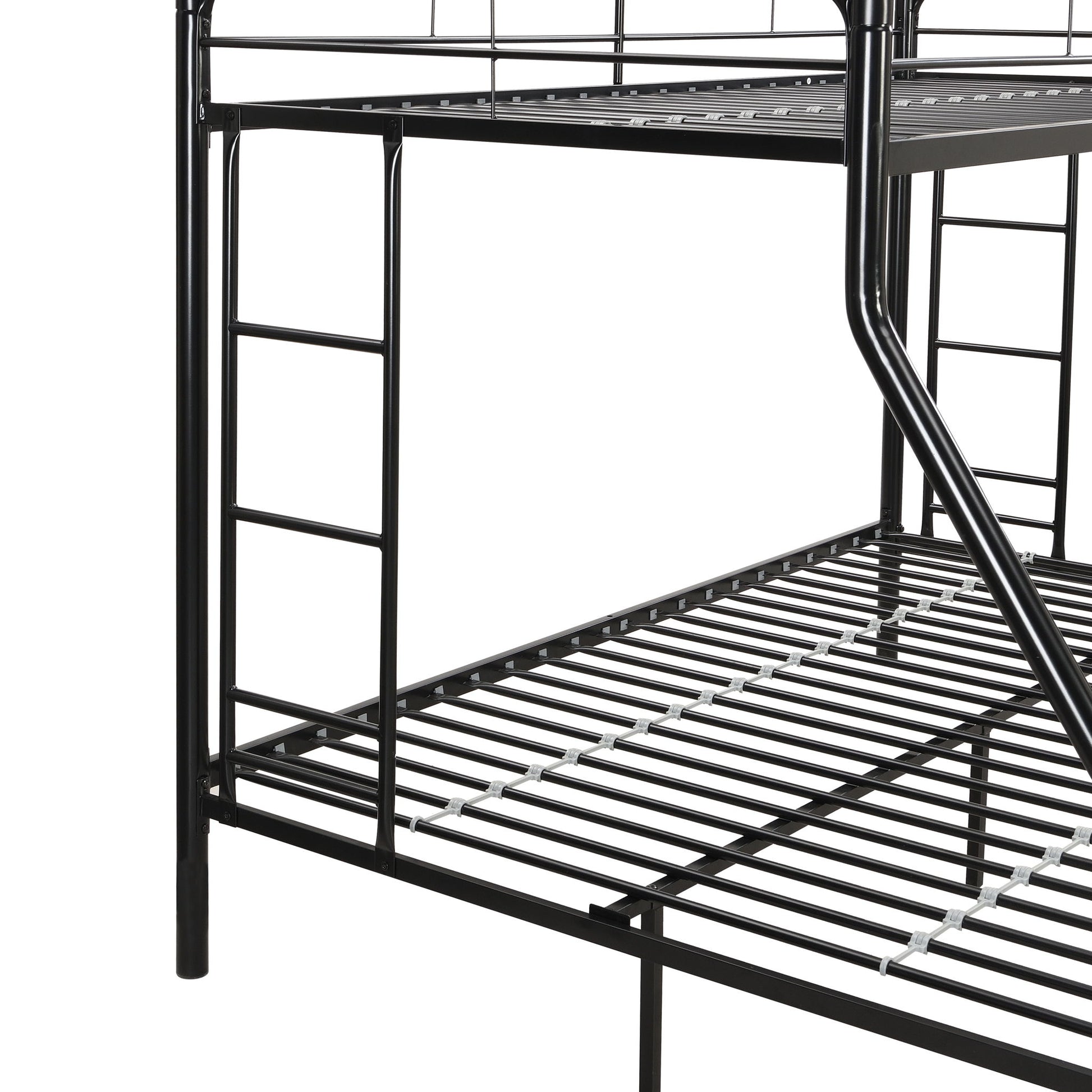Modern Twin Over Full Metal Bunk Bed With Trundle And Dual Side Ladder And Metal Design - Black / Brown - The Sleep Loft - Online Mattress Showroom NYC