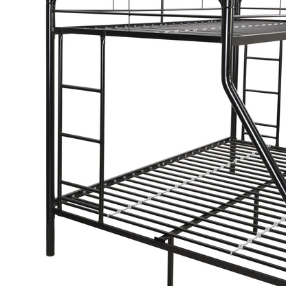 Modern Twin Over Full Metal Bunk Bed With Trundle And Dual Side Ladder And Metal Design - Black / Brown - The Sleep Loft - Online Mattress Showroom NYC