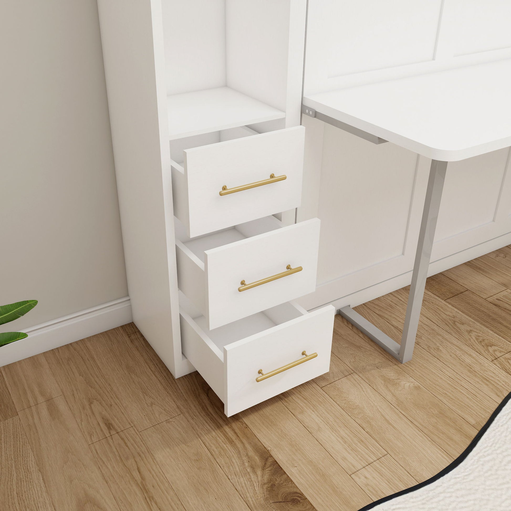 Queen Size Murphy Wall Bed With Side Storage Cabinets - White - The Sleep Loft - Online Mattress Showroom NYC