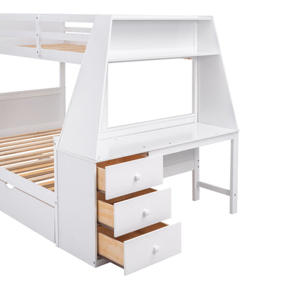 Bunk Bed With Trundle And Built In Desk, 3 Storage Drawers And Shelf - The Sleep Loft - Online Mattress Showroom NYC
