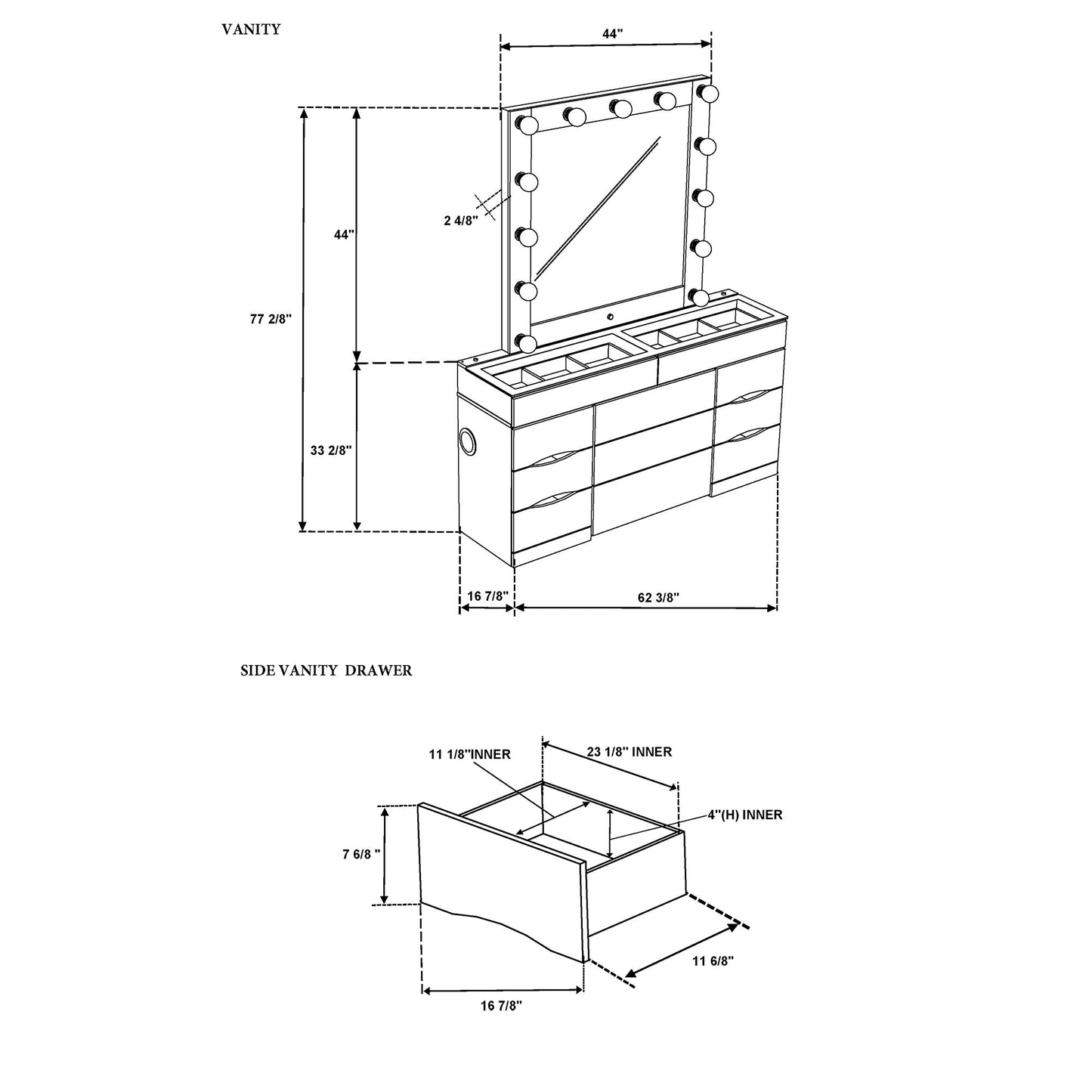 Elisa - Vanity Set With Stool And LED Bulbs - The Sleep Loft - Online Mattress Showroom NYC