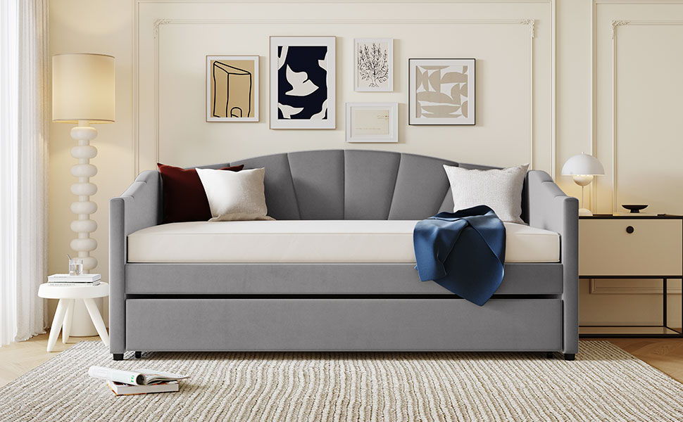 Upholstered Daybed Sofa Bed With Trundle Bed And Wood Slat - The Sleep Loft - Online Mattress Showroom NYC