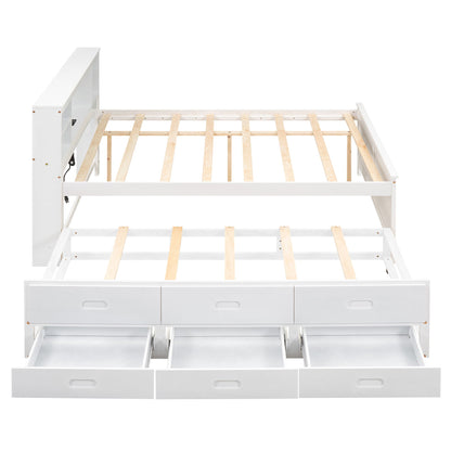 Platform Bed With Storage Headboard, USB, Trundle And 3 Drawers - The Sleep Loft - Online Mattress Showroom NYC
