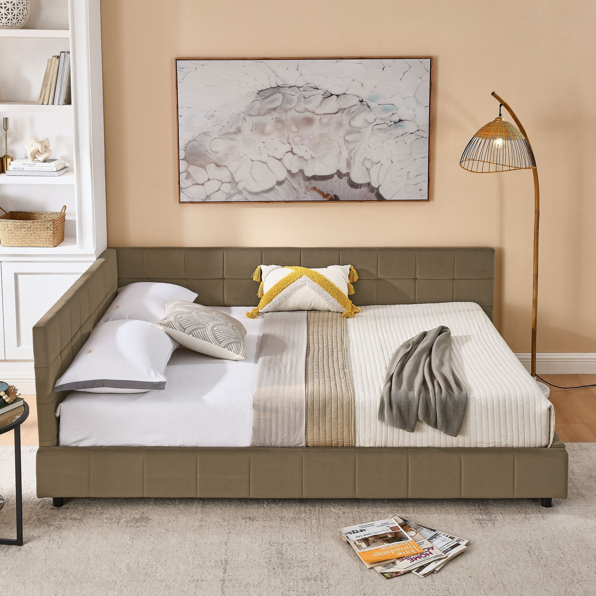 Mid-Century Storage Upholstered Tufted Bed Frame With Backrest And Armrests - The Sleep Loft - Online Mattress Showroom NYC