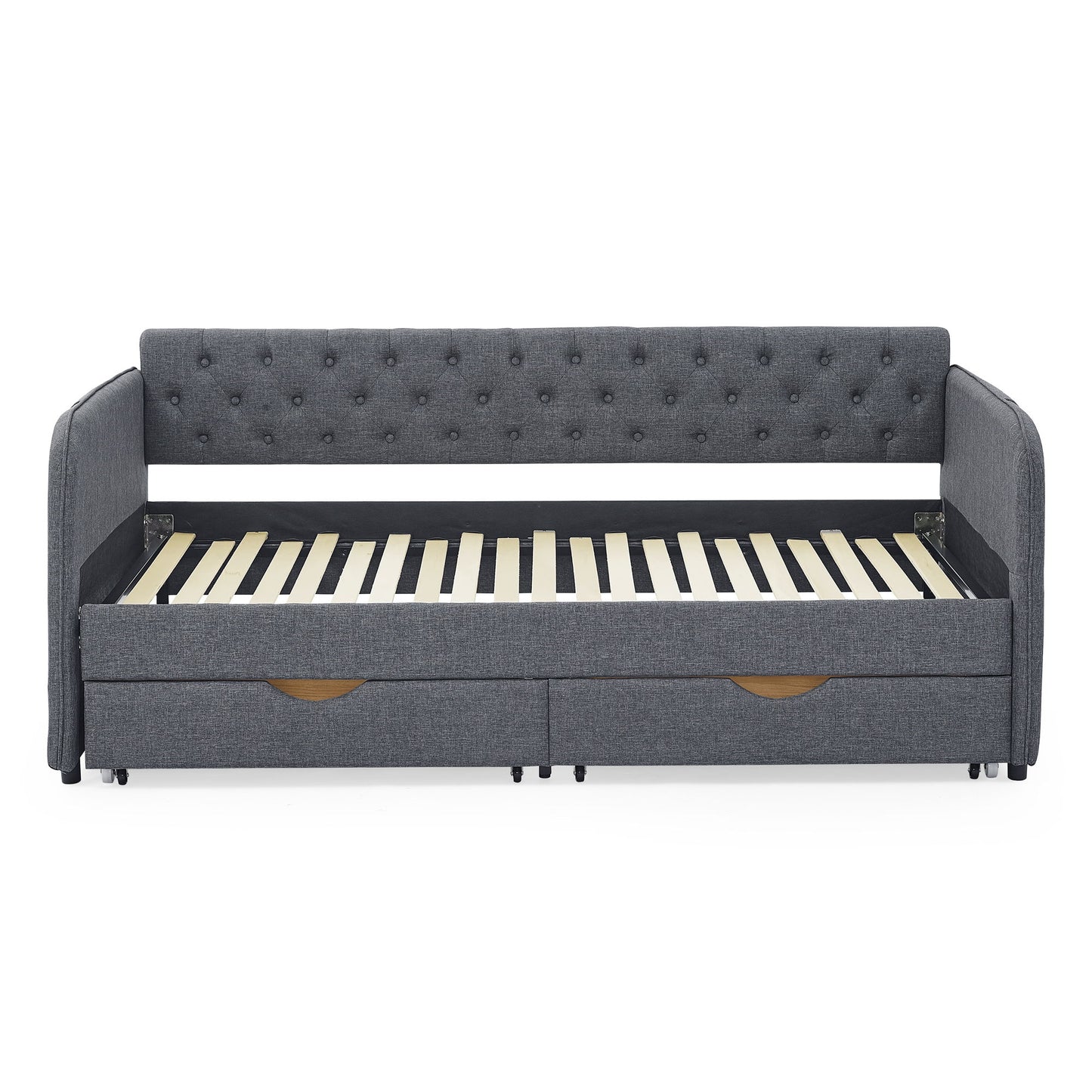 Daybed With Trundle And Storage Drawers, Flat Arms With Pocket - The Sleep Loft - Online Mattress Showroom NYC