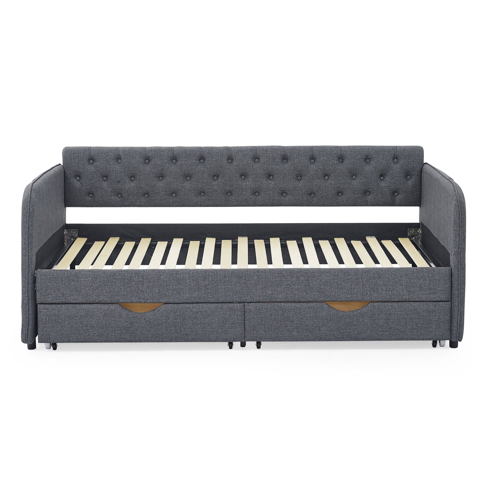 Daybed With Trundle And Storage Drawers, Flat Arms With Pocket - The Sleep Loft - Online Mattress Showroom NYC