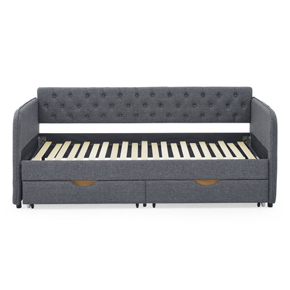 Daybed With Trundle And Storage Drawers, Flat Arms With Pocket - The Sleep Loft - Online Mattress Showroom NYC