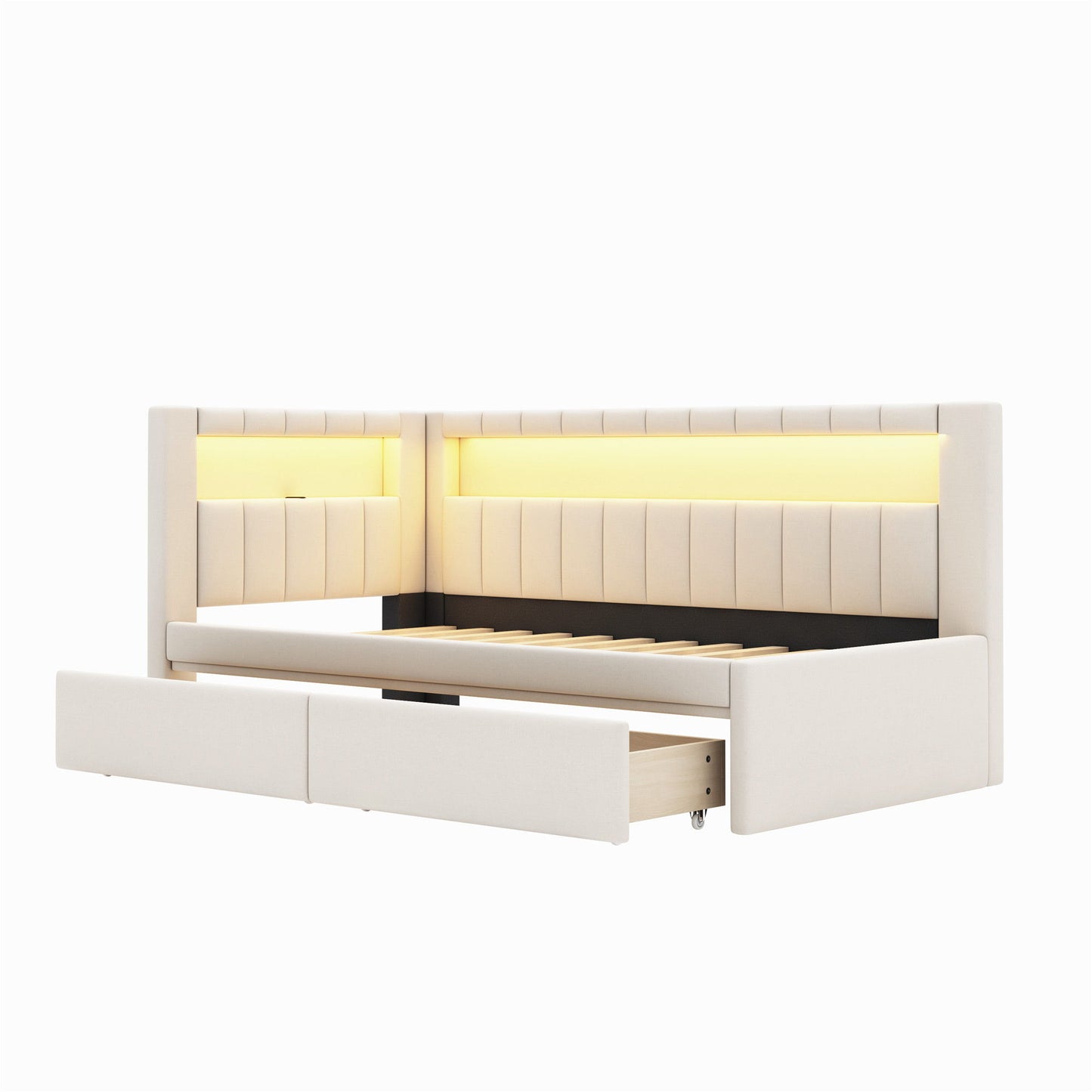 Upholstered Platform Bed With USB Ports And LED Belt - The Sleep Loft - Online Mattress Showroom NYC