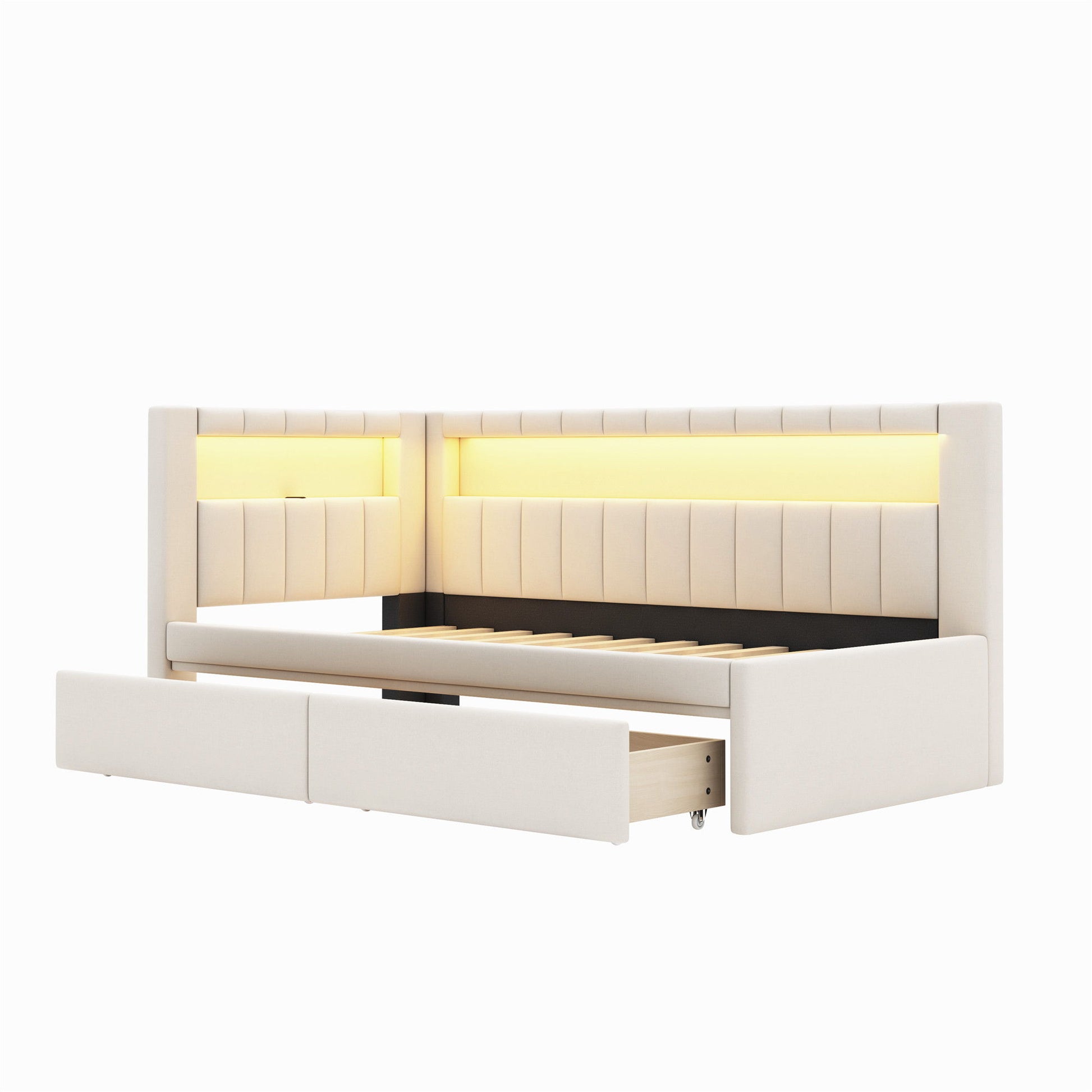Upholstered Platform Bed With USB Ports And LED Belt - The Sleep Loft - Online Mattress Showroom NYC