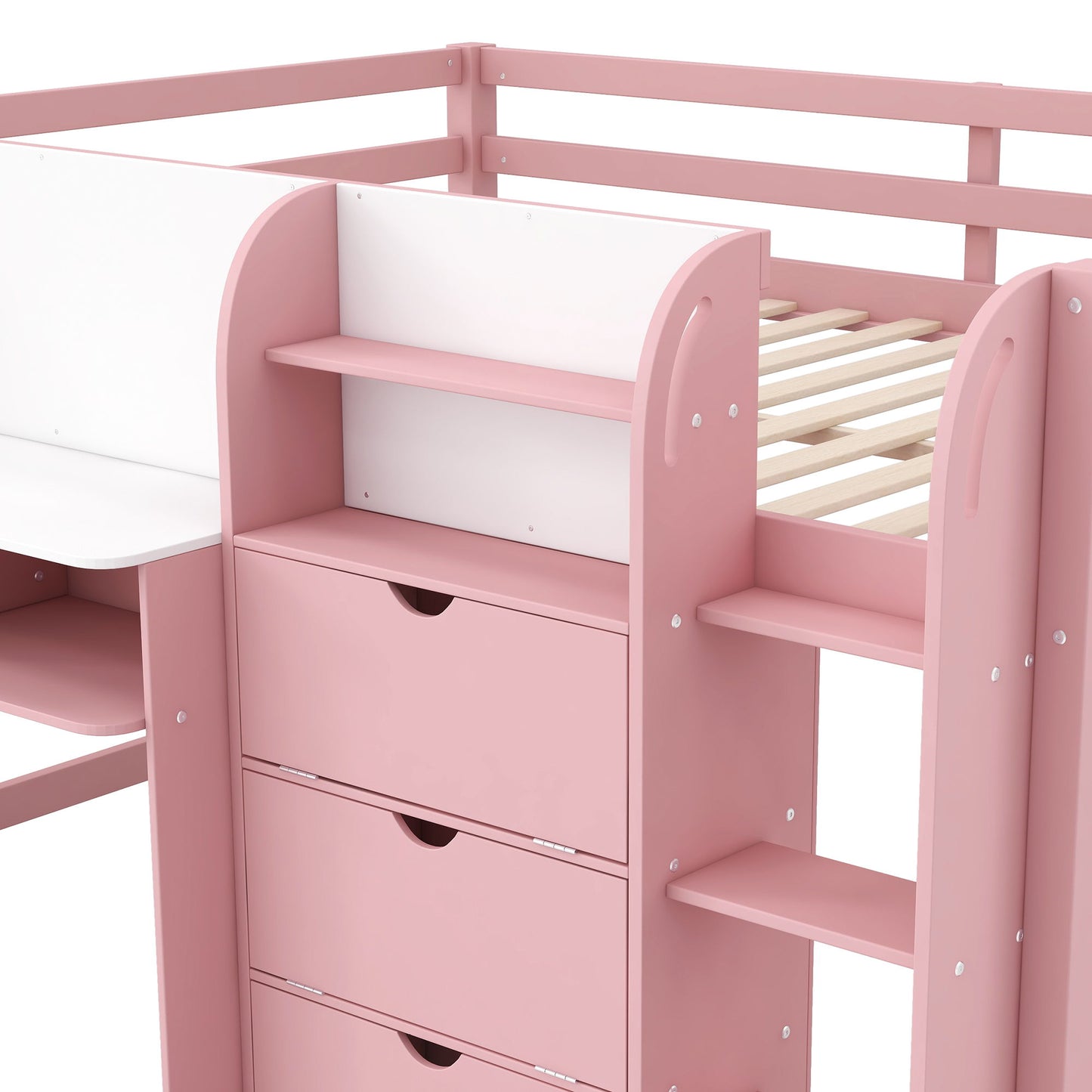 Low Loft Bed With Built In Desk, Storage Cabinets, Open Bookcase And Doodle board - The Sleep Loft - Online Mattress Showroom NYC