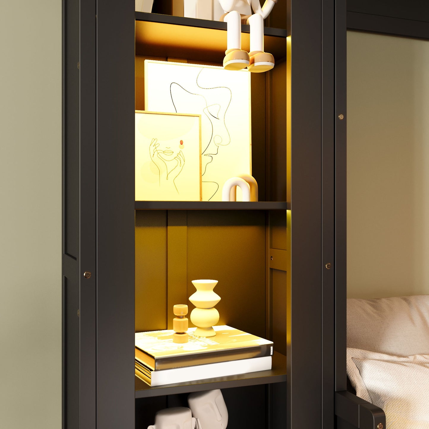 French Style Murphy Platform Bed With Shelf, Side Cabinets, Drawers And LED - The Sleep Loft - Online Mattress Showroom NYC