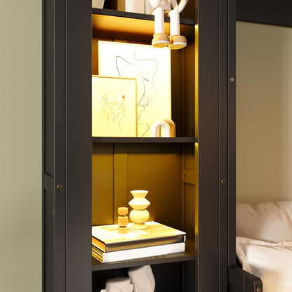 French Style Murphy Platform Bed With Shelf, Side Cabinets, Drawers And LED - The Sleep Loft - Online Mattress Showroom NYC