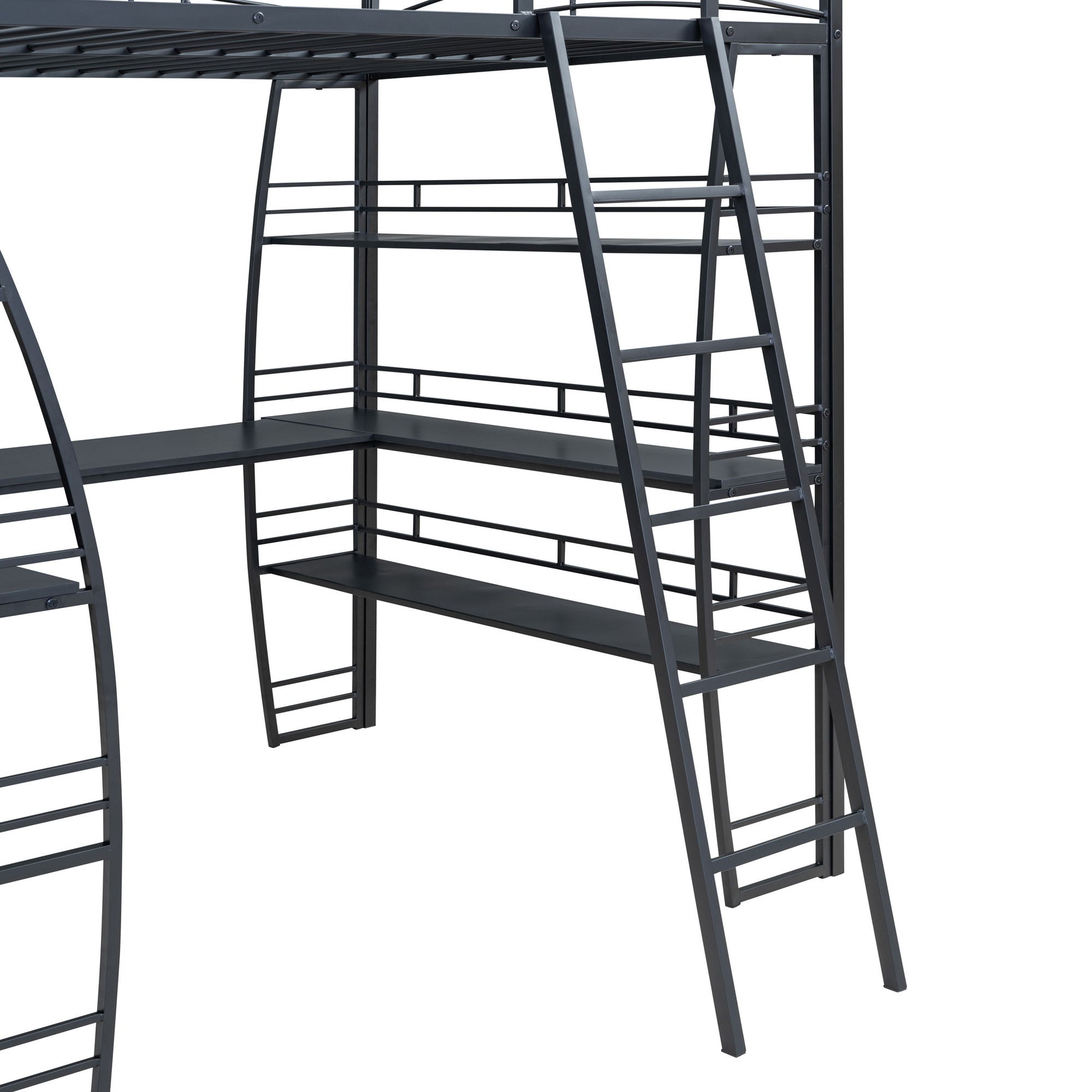 Loft Bed With 4 Layers Of Shelves And L-Shaped Desk, Stylish Metal Frame Bed With A Set Of Sockets, USB Ports And And Wireless Charging - The Sleep Loft - Online Mattress Showroom NYC