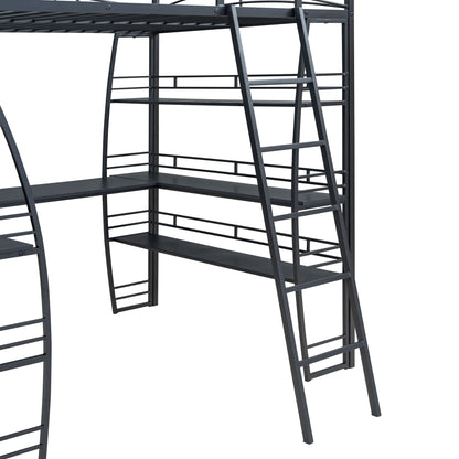 Loft Bed With 4 Layers Of Shelves And L-Shaped Desk, Stylish Metal Frame Bed With A Set Of Sockets, USB Ports And And Wireless Charging - The Sleep Loft - Online Mattress Showroom NYC