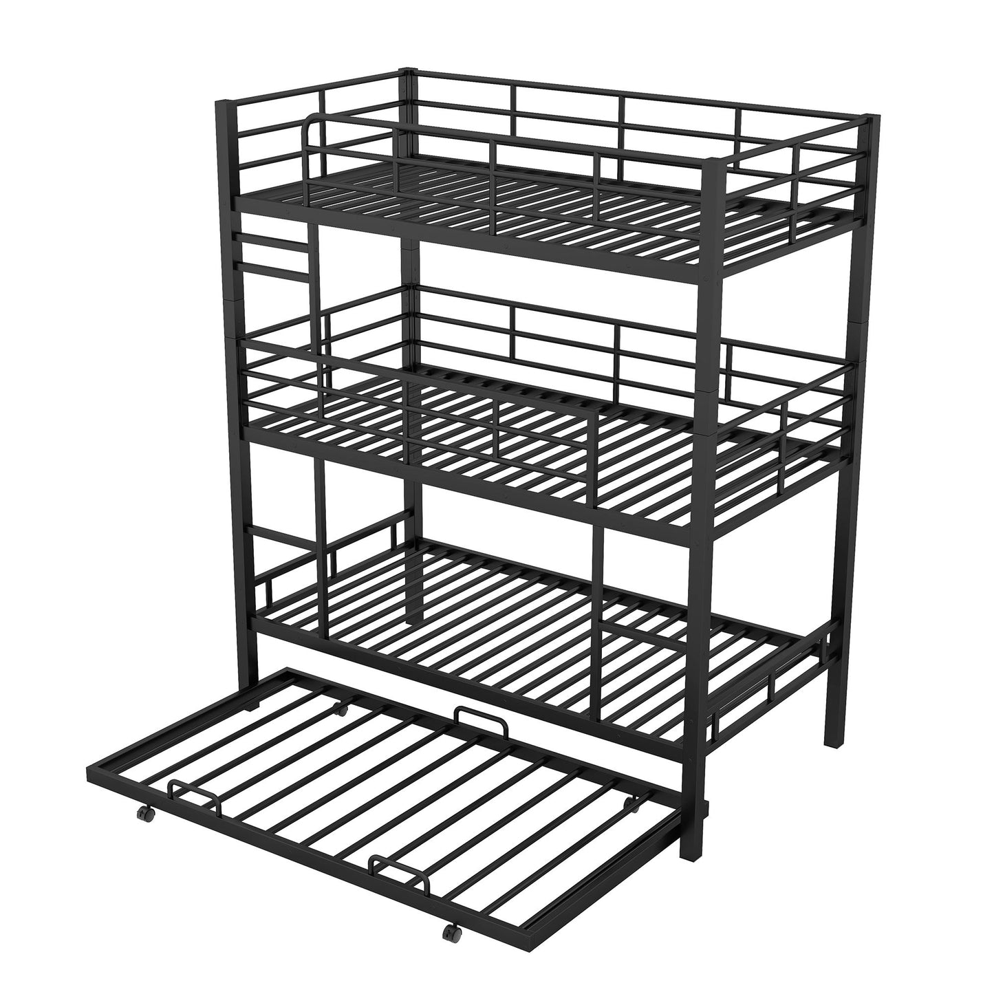 Triple Bunk Bed With Trundle, Heavy Duty Steel Construction - The Sleep Loft - Online Mattress Showroom NYC