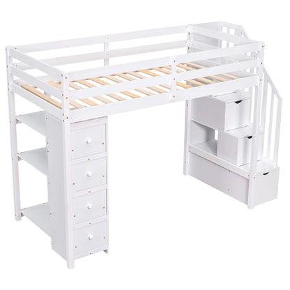 Loft Bed With Storage Drawers And Stairs With Shelves - The Sleep Loft - Online Mattress Showroom NYC