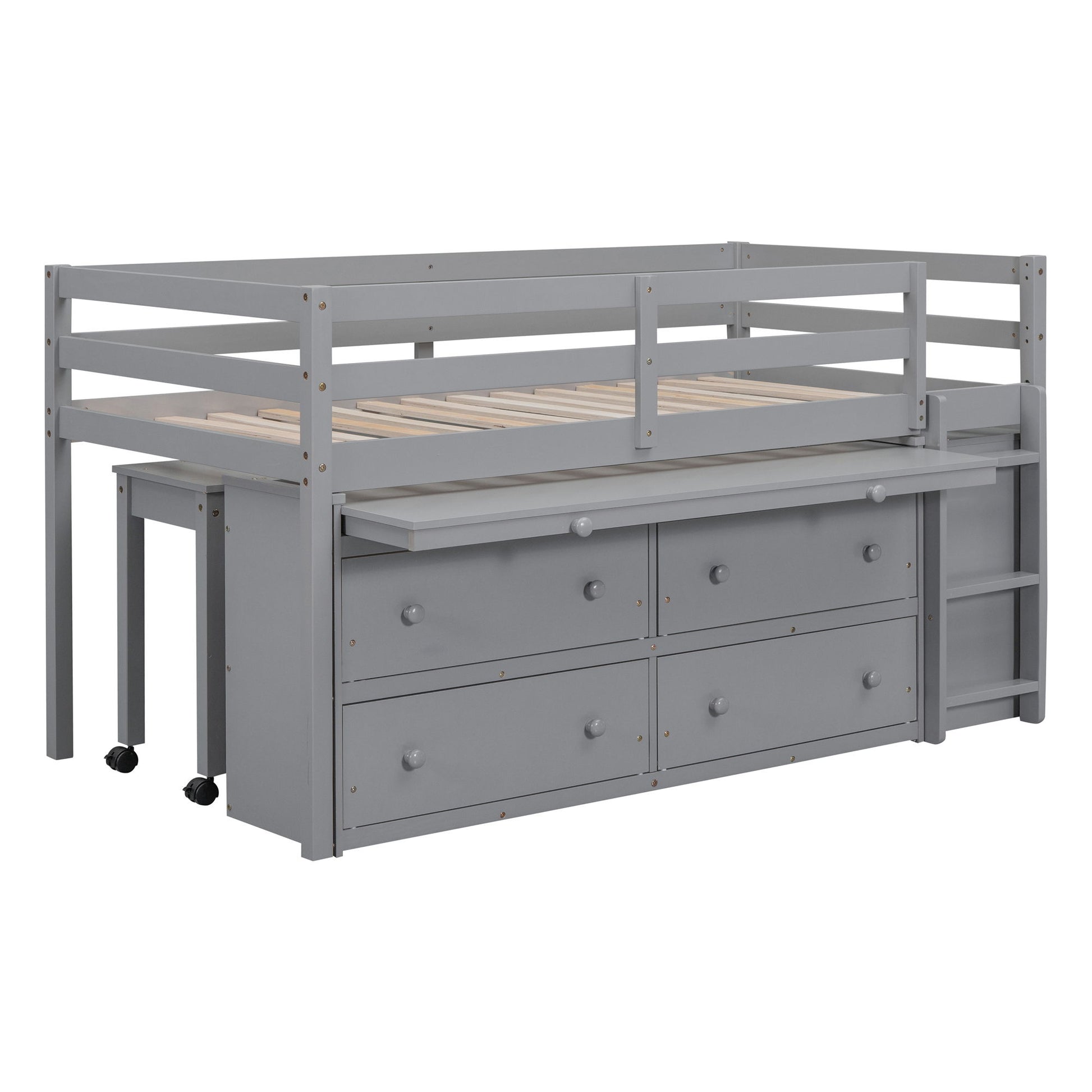Loft Bed With Retractable Writing Desk And 4 Drawers, With Lateral Portable Desk And Shelves - The Sleep Loft - Online Mattress Showroom NYC