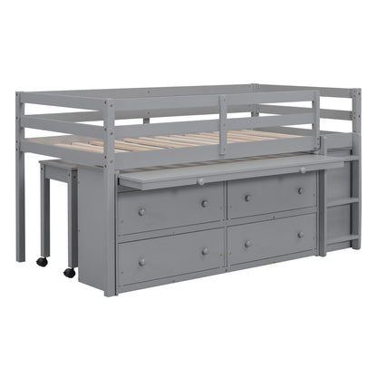 Loft Bed With Retractable Writing Desk And 4 Drawers, With Lateral Portable Desk And Shelves - The Sleep Loft - Online Mattress Showroom NYC