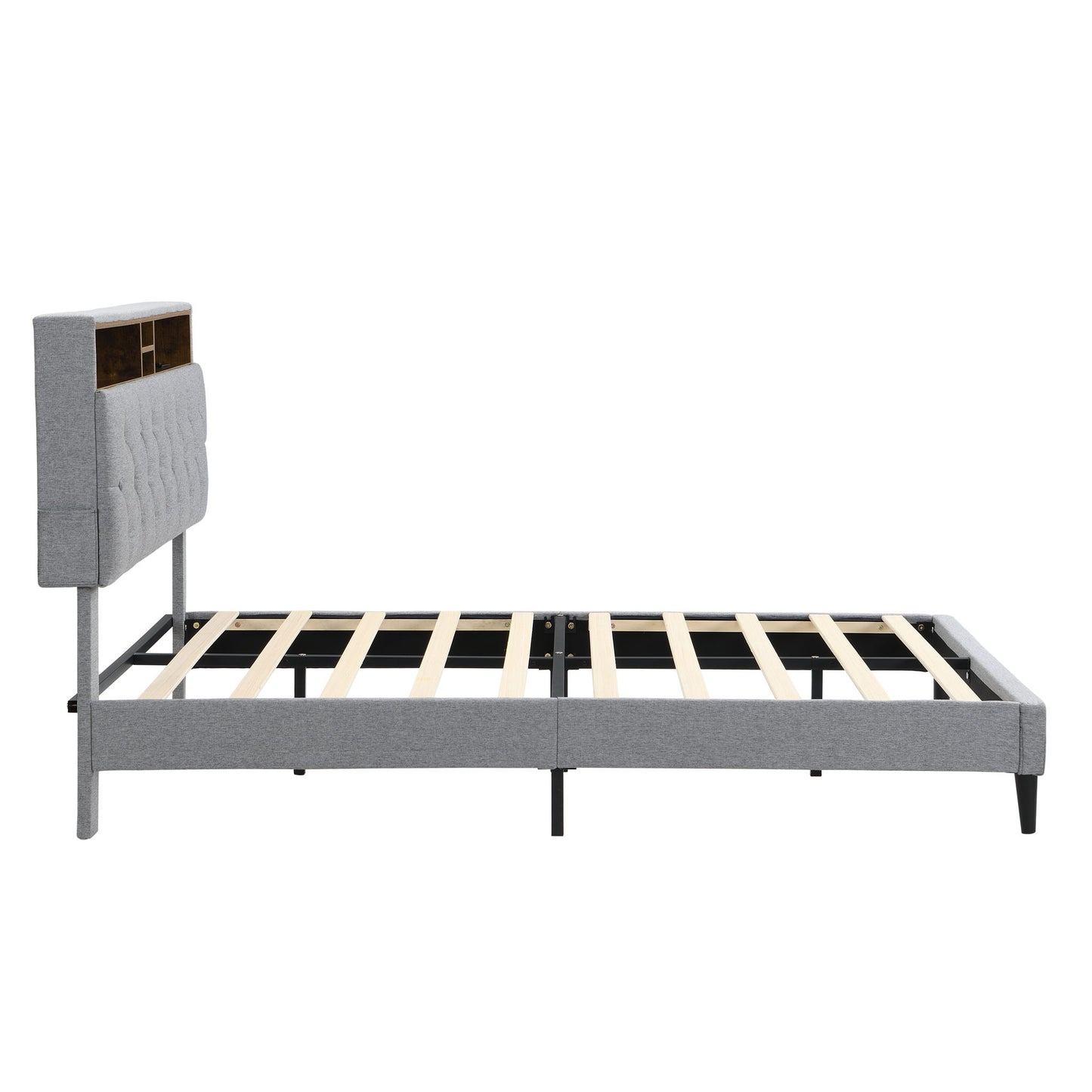 Modern Upholstered Platform Bed Frame With Button Tufted Headboard And USB Ports - The Sleep Loft - Online Mattress Showroom NYC