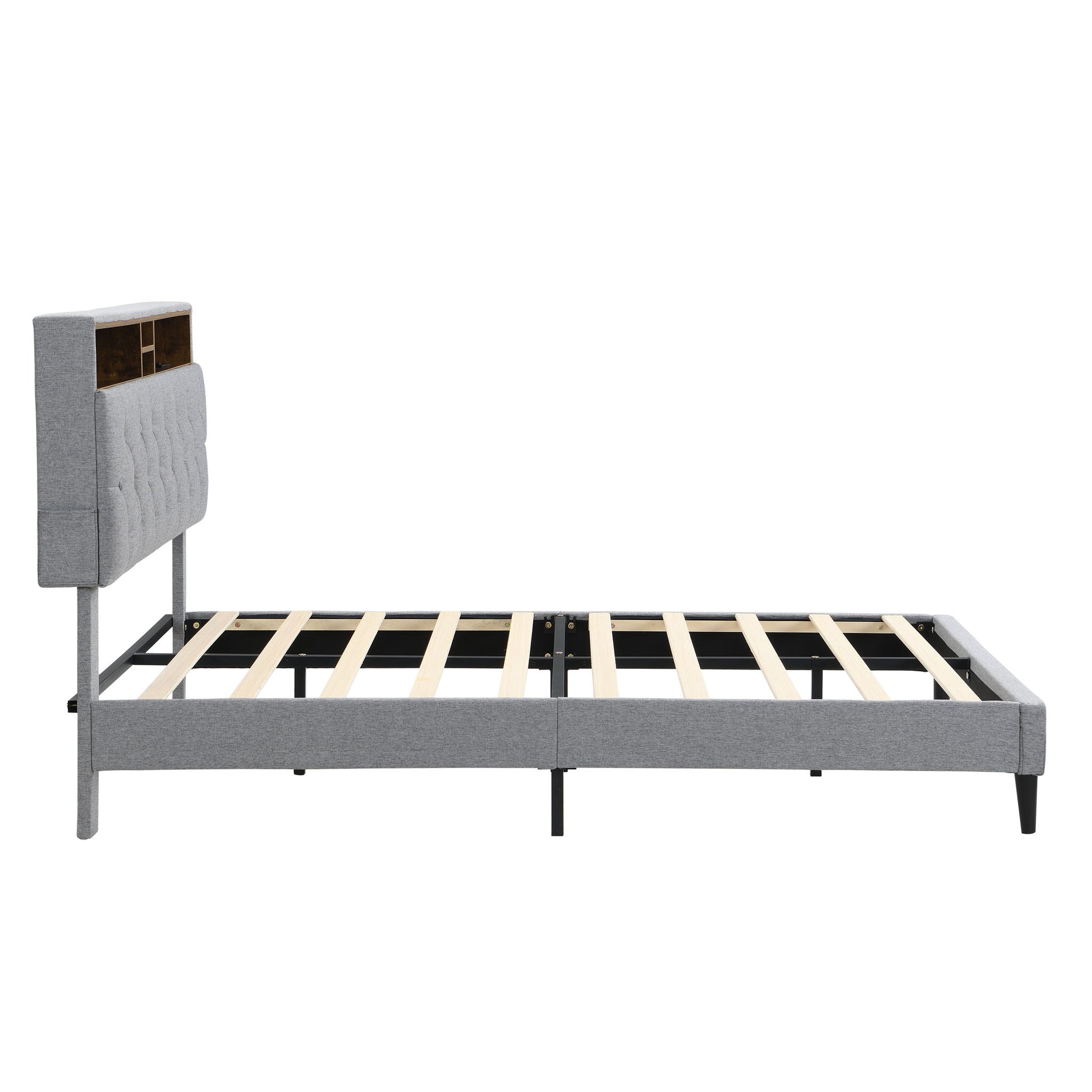 Modern Upholstered Platform Bed Frame With Button Tufted Headboard And USB Ports - The Sleep Loft - Online Mattress Showroom NYC