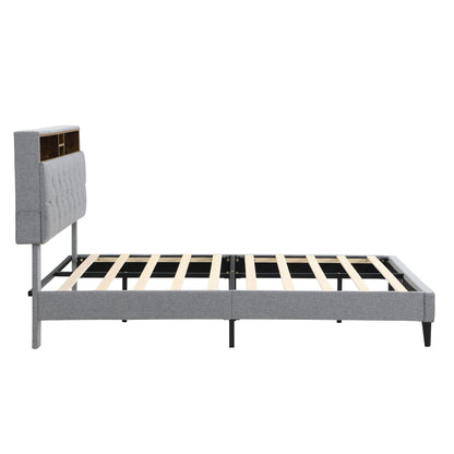 Modern Upholstered Platform Bed Frame With Button Tufted Headboard And USB Ports - The Sleep Loft - Online Mattress Showroom NYC