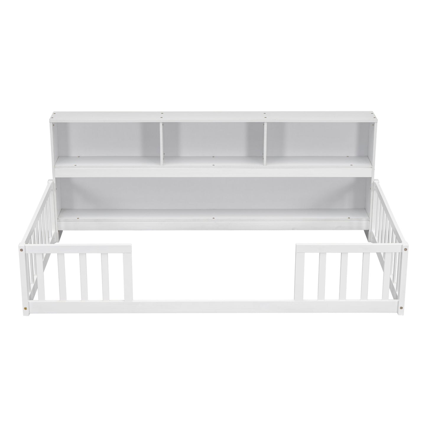 Floor Bed With Bedside Bookcase, Shelves, Guardrails - The Sleep Loft - Online Mattress Showroom NYC