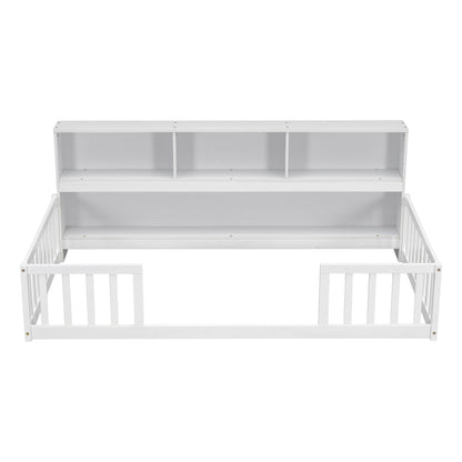 Floor Bed With Bedside Bookcase, Shelves, Guardrails - The Sleep Loft - Online Mattress Showroom NYC