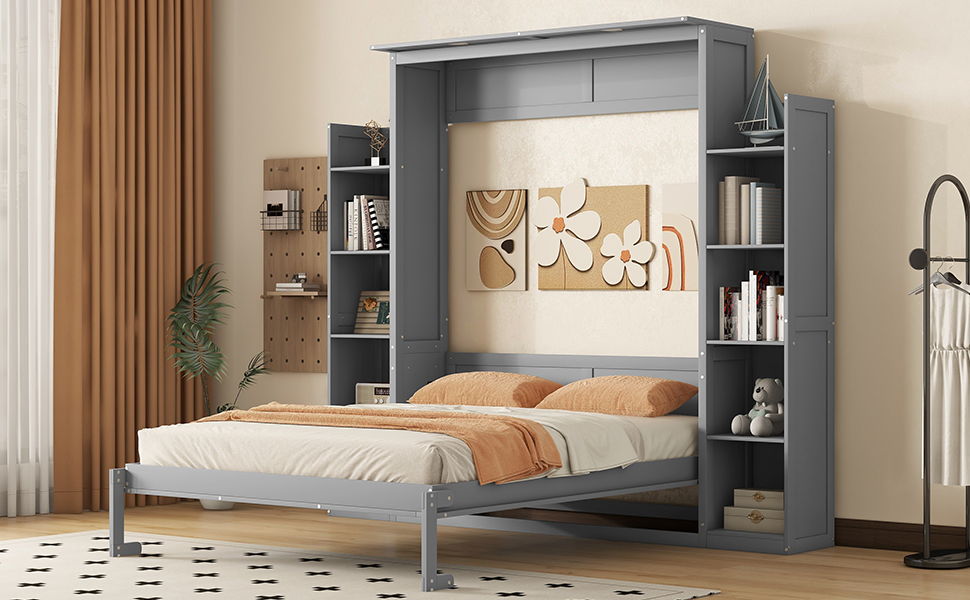 Wall Murphy Bed With Shelves And LED Lights - The Sleep Loft - Online Mattress Showroom NYC
