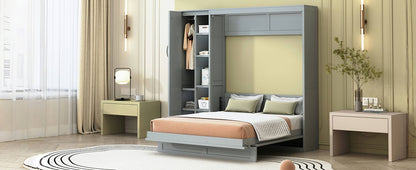 Murphy Wall Bed With Shelves, Wardrobe And LED Lights - The Sleep Loft - Online Mattress Showroom NYC