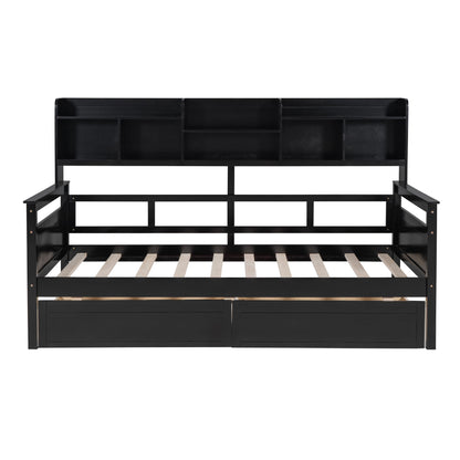 Daybed, Slat Support, With Bedside Shelves And 2 Drawers - The Sleep Loft - Online Mattress Showroom NYC