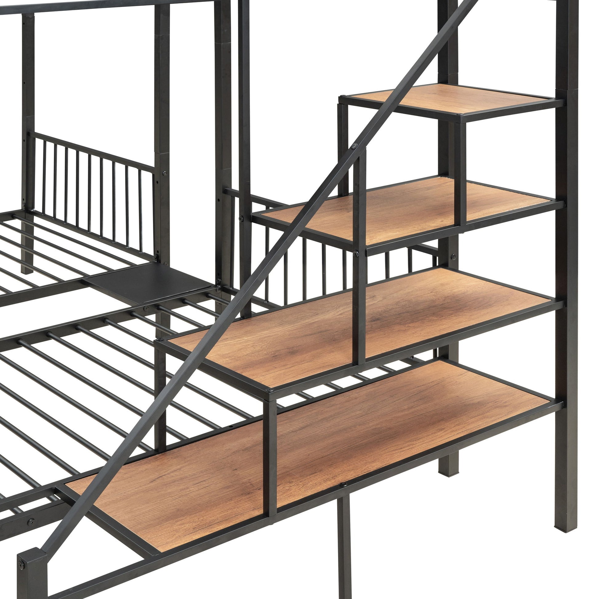 Full Over Twin-Twin Triple Bunk Bed With Drawers And Staircase - Black - The Sleep Loft - Online Mattress Showroom NYC