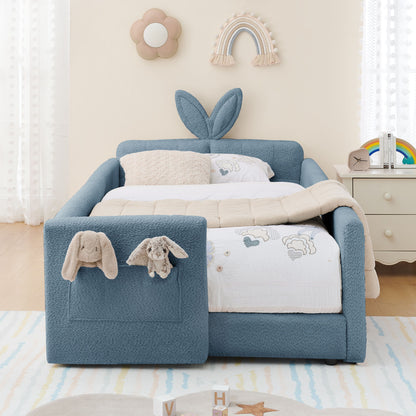 Cute Rabbit Ear Upholstered Platform Bed Frame With Safety Rail - The Sleep Loft - Online Mattress Showroom NYC
