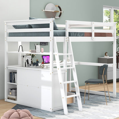 Modern Loft Bed With Built In Desk, Shelves, And 2 Drawers - The Sleep Loft - Online Mattress Showroom NYC