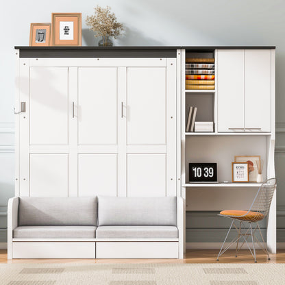 Multi Functional Murphy Bed With Sofa, Desk, And Storage Cabinet In, Full Size - White - The Sleep Loft - Online Mattress Showroom NYC