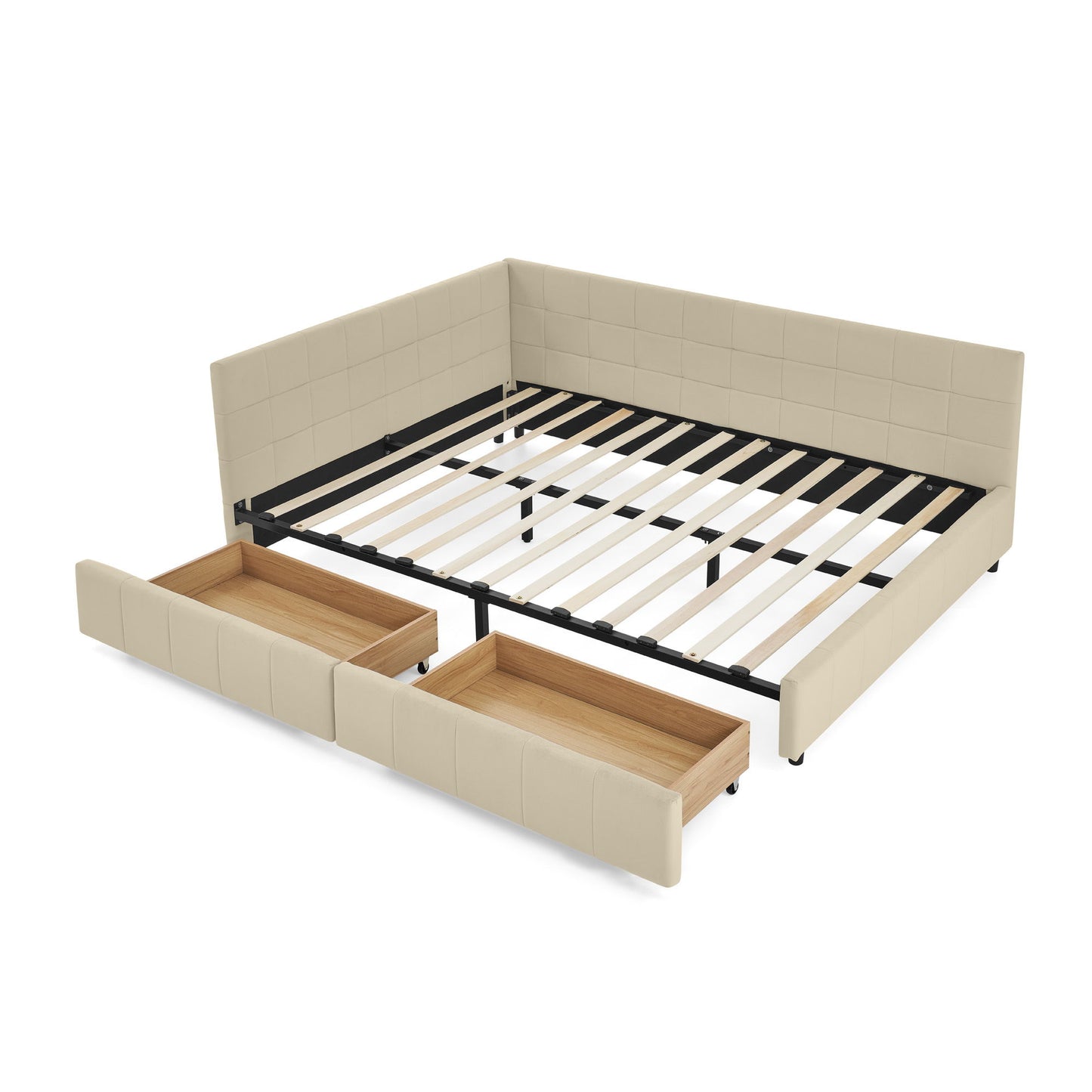 Mid-Century Storage Upholstered Tufted Bed Frame With Backrest And Armrests - The Sleep Loft - Online Mattress Showroom NYC