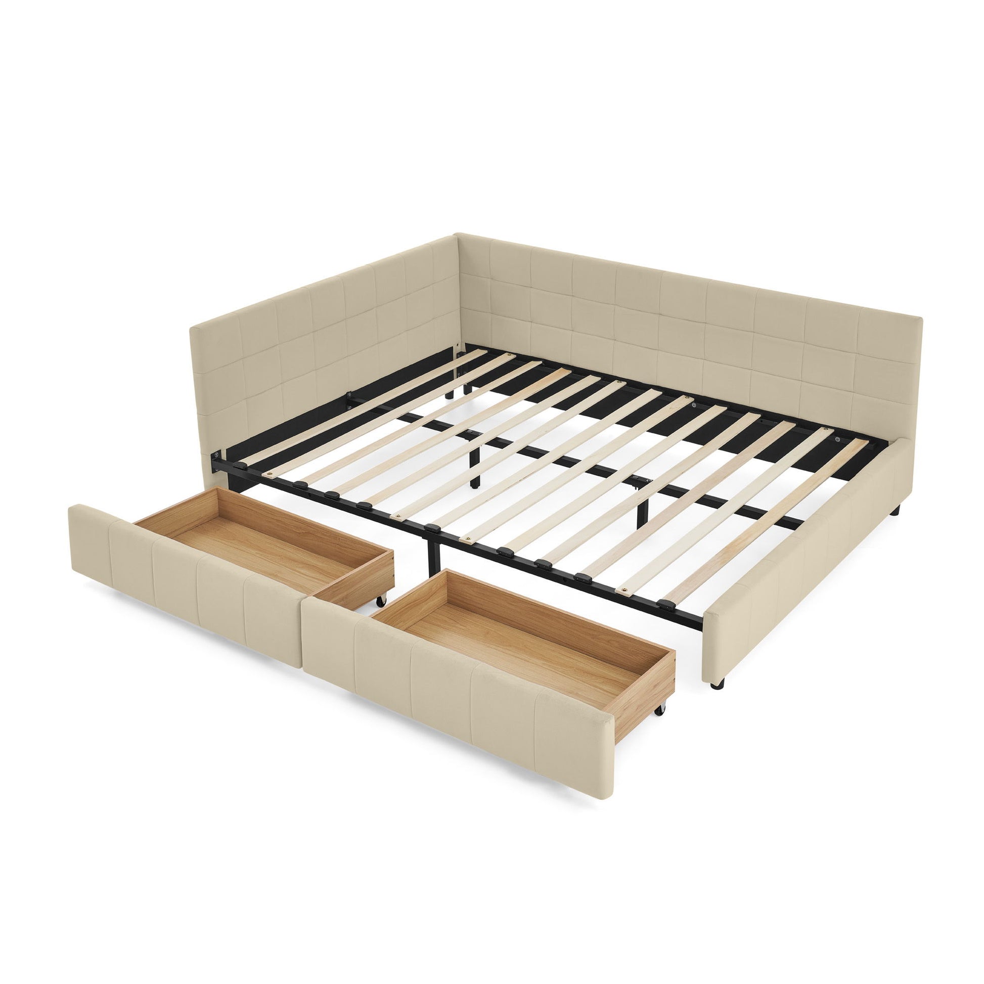 Mid-Century Storage Upholstered Tufted Bed Frame With Backrest And Armrests - The Sleep Loft - Online Mattress Showroom NYC