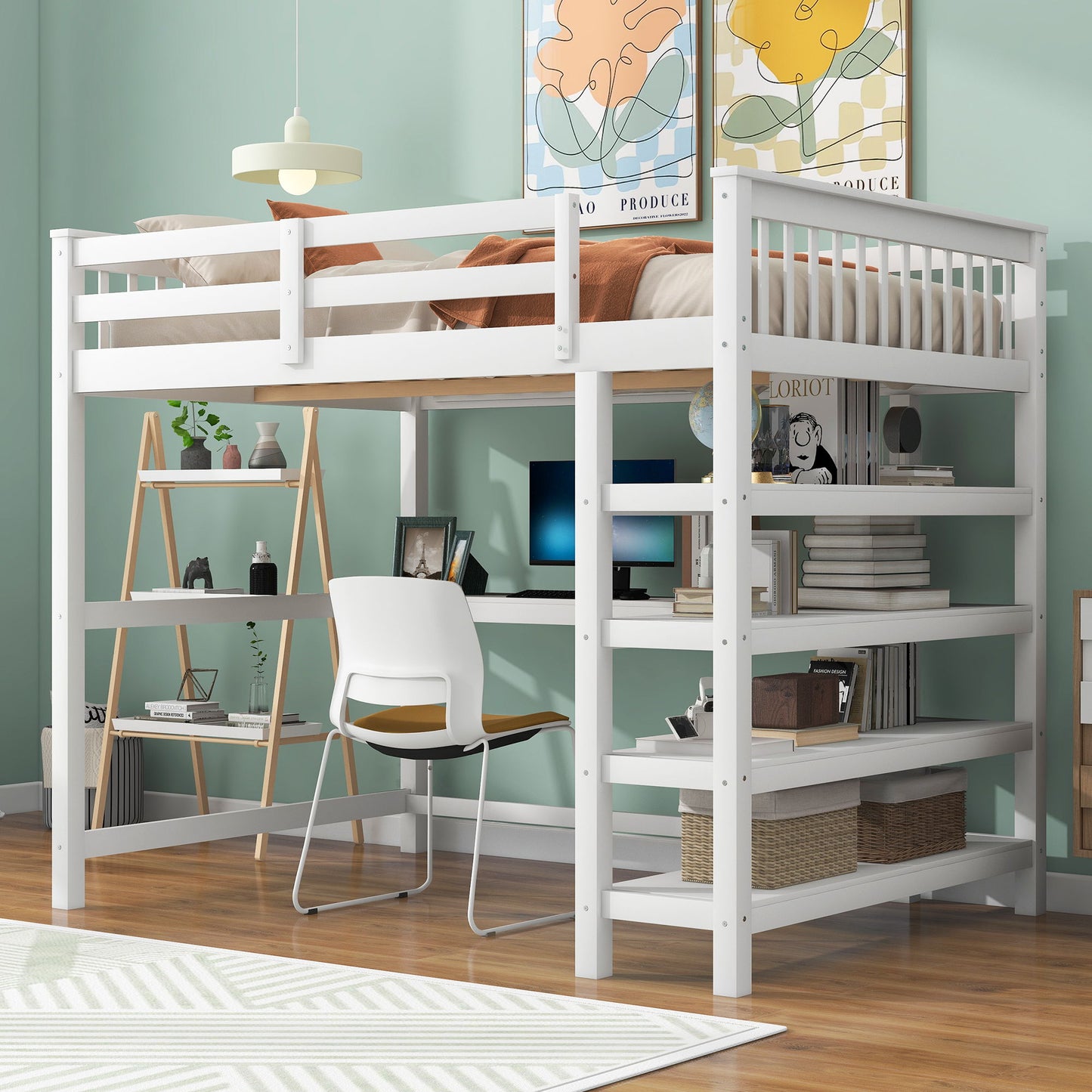 Loft Bed With Storage Shelves And Under Bed Desk - The Sleep Loft - Online Mattress Showroom NYC