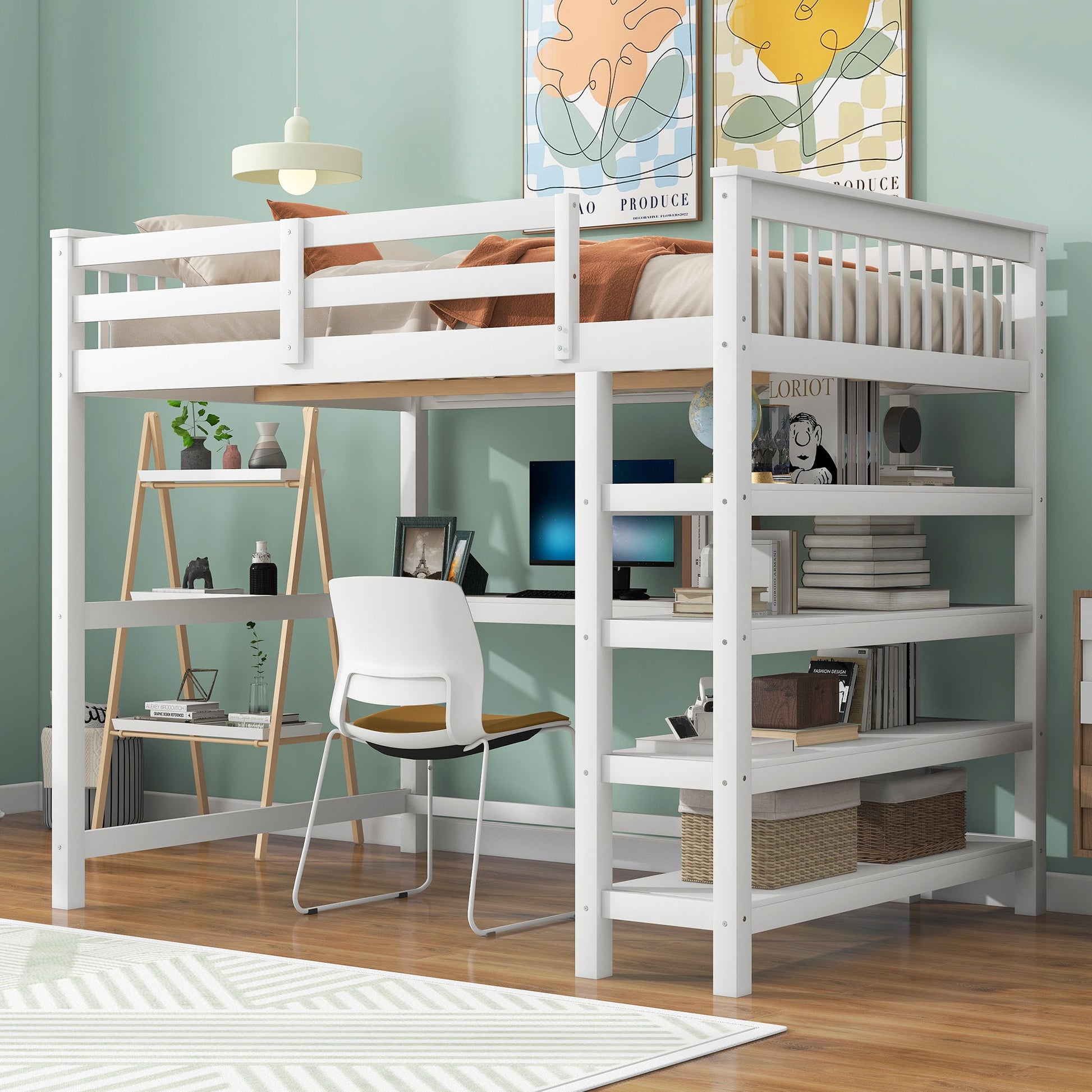 Loft Bed With Storage Shelves And Under Bed Desk - The Sleep Loft - Online Mattress Showroom NYC