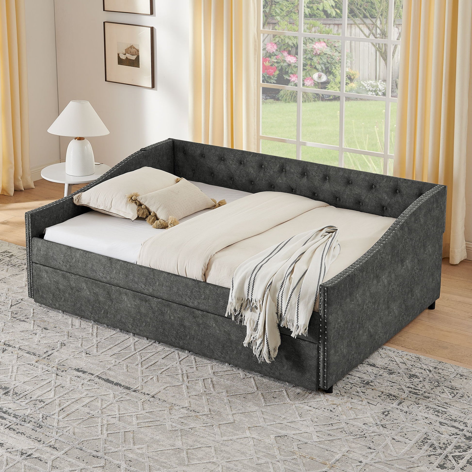 Upholstered Daybed With USB Charging & Pull Out Bed - The Sleep Loft - Online Mattress Showroom NYC