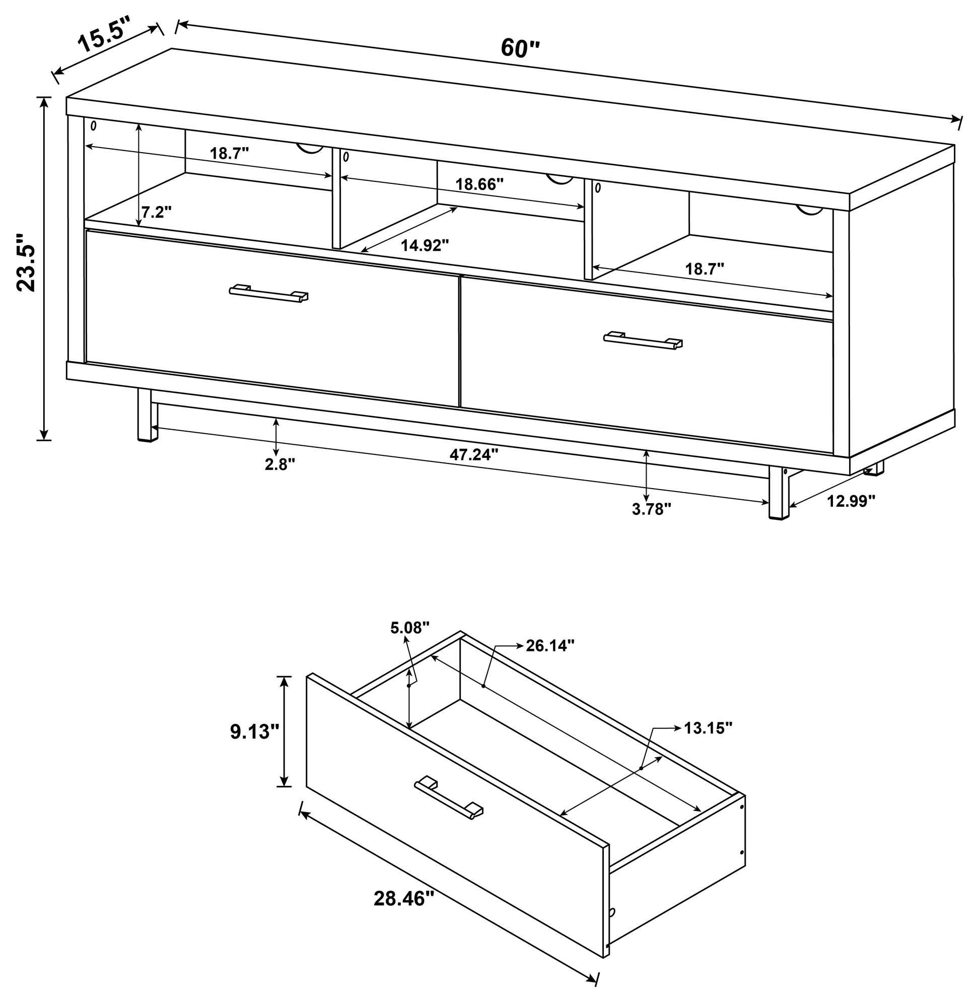 Casey 2-drawer Engineered Wood 60-inch TV Stand Cappuccino