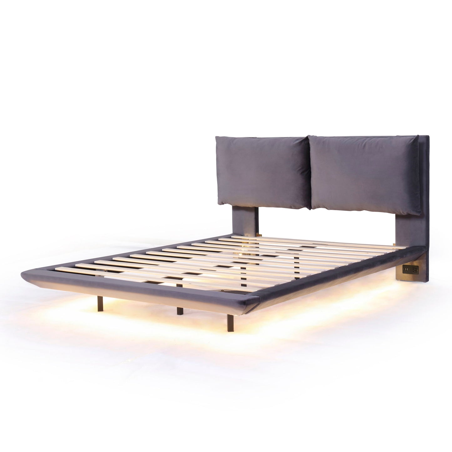 Upholstered Platform Bed With Sensor Light And 2 Large Backrests, With 2 Sets Of USB Port And Socket On Each Rear Bed Leg - The Sleep Loft - Online Mattress Showroom NYC